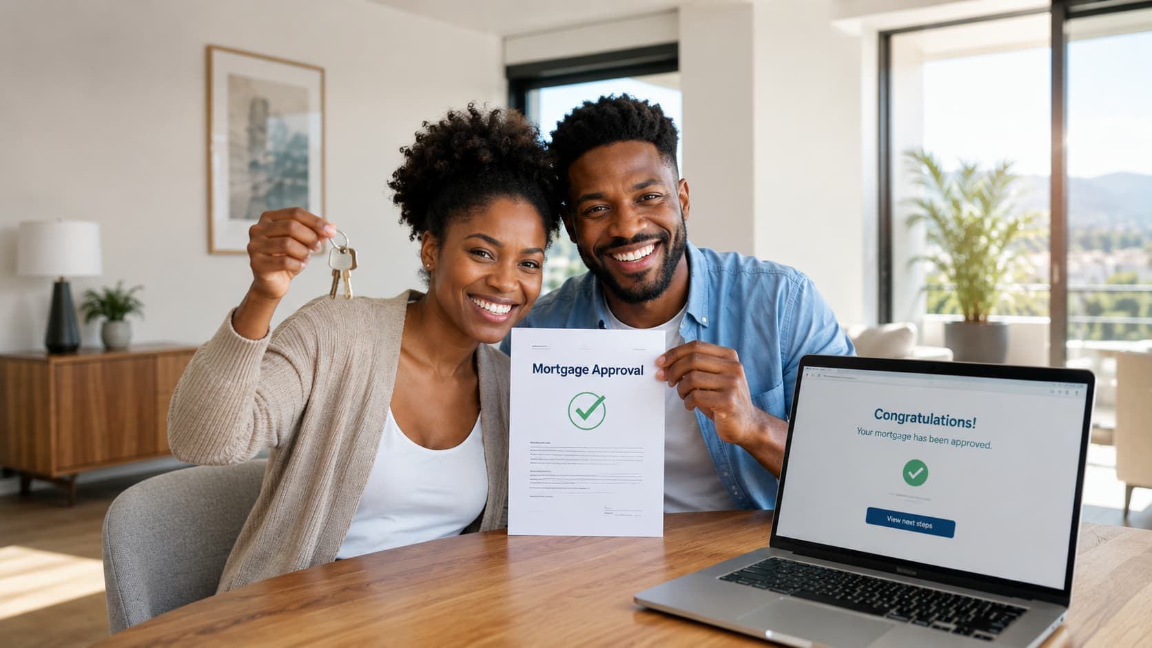 Happy couple with mortgage approval
