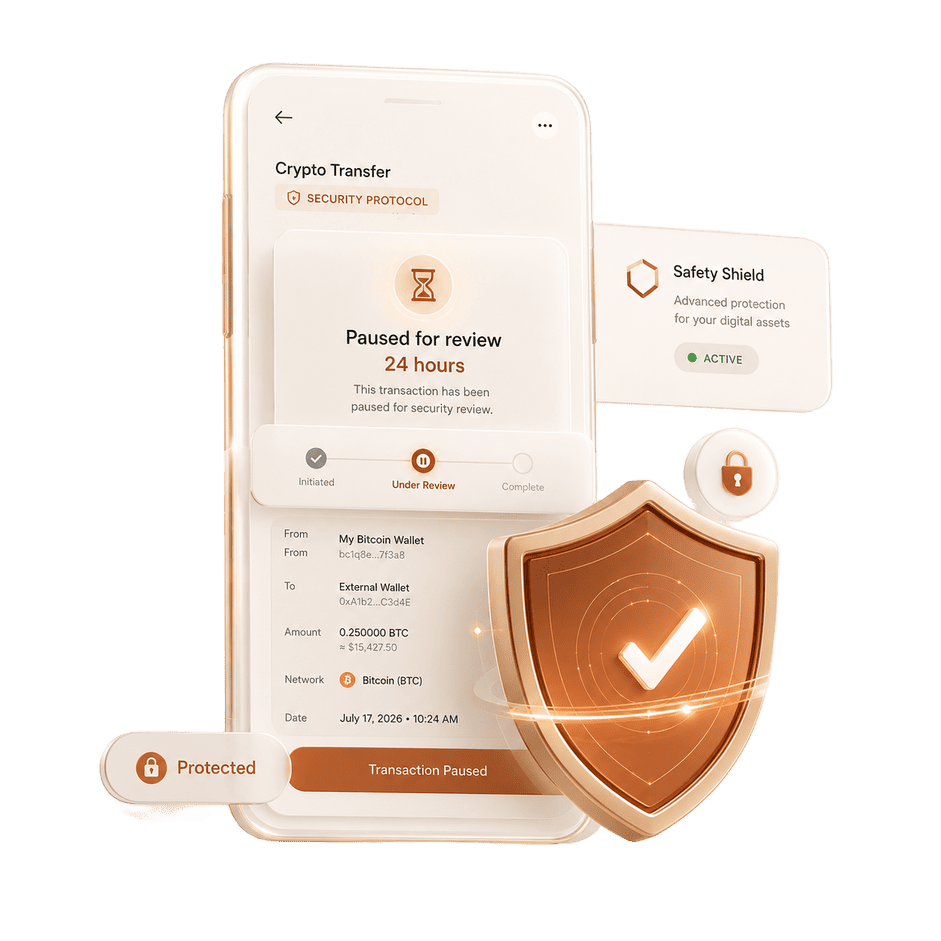 KitBank Safety Shield protecting a crypto transfer